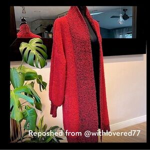 Karen Scott Red Boucle Long Cardigan 80s Vintage